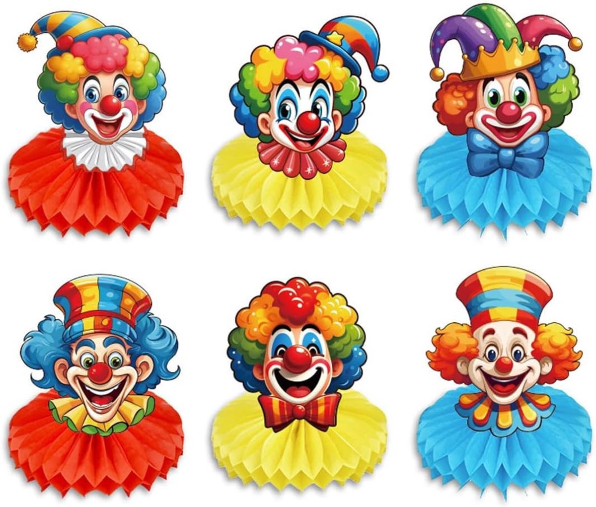 6 Pieces Honeycomb Structure Clown Decoration Clown Decoration Cloud Topper Table Ornaments Paper Clown Party Birthday - ShopVlot