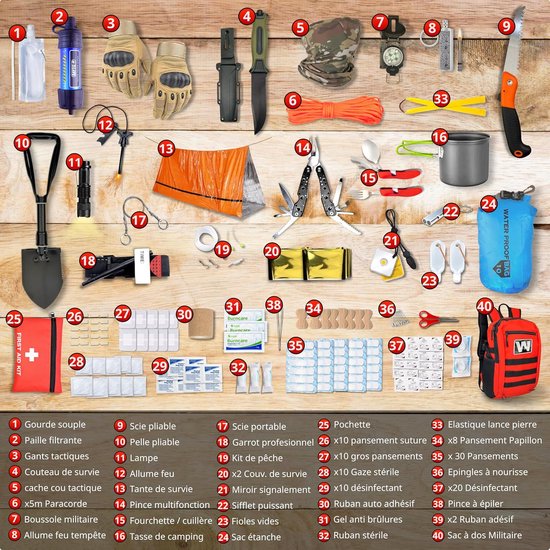 Thijox - Militaire Survivalset Compleet XXL - Noodtas Wandelen, Survivaldeken, Vuuraansteker & Camping Apotheek Uitrusting - Ideaal voor Avonturen & O — afbeelding 4