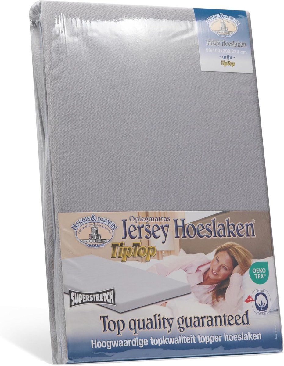 SnelShoppen - Fitted Sheet Topper 180x200 cm - 100% Jersey Katoen - Grijs - Tot 15 cm Matrasdikte - Ademend en Machinewasbaar - Perfecte Pasvorm