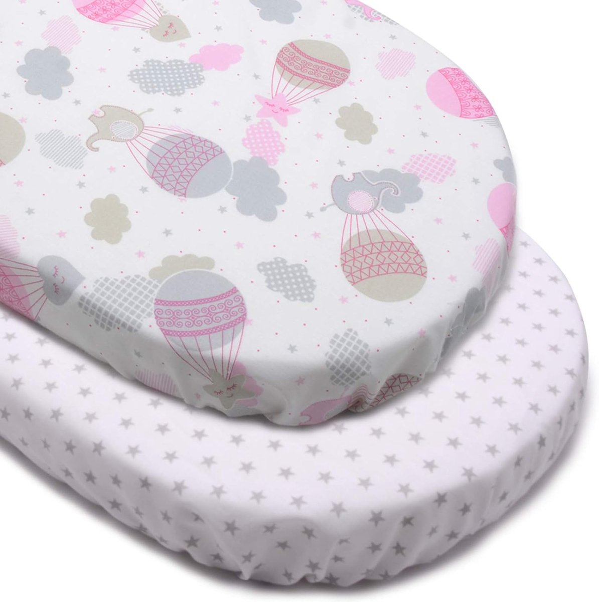 SnelShoppen - 2 Fitted Sheets voor Wieg, Kinderwagen, Crib - 75 x 33 cm / 72 x 32 cm / 70 x 30 cm - Ademend Katoen en Polyester - Zacht en Stil - Perf