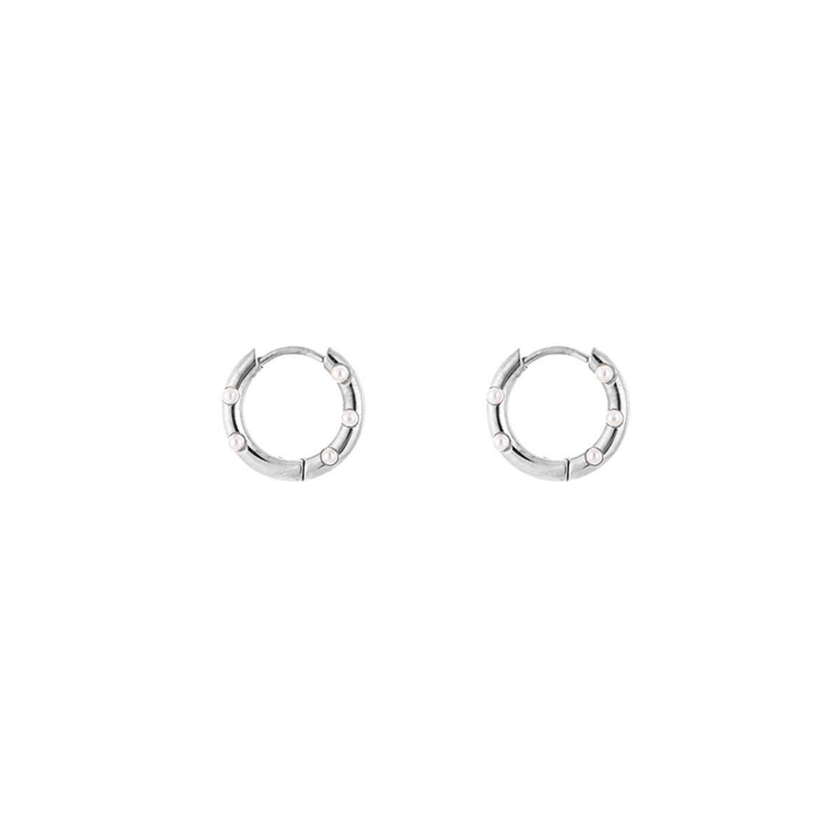 Stainless Steel Hoops met Ingedrukte Pareltjes – Elegante & Minimalistische Oorringen - RVS - Zilver