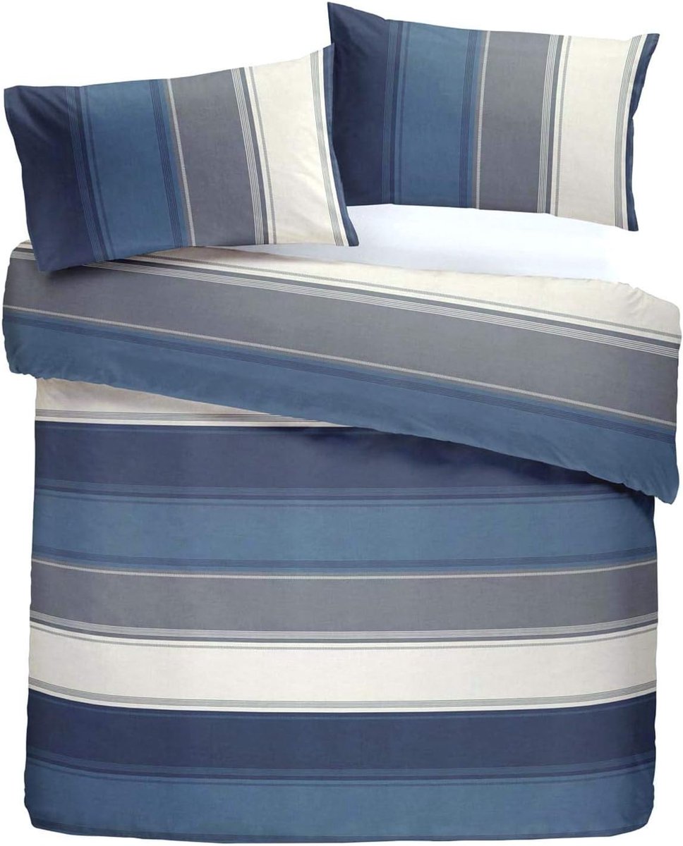 SnelShoppen - Dekbedovertrekset Classic Wide Stripe, Polyester Katoen, Blauw, Eenpersoons Duvet Cover, 135x200 cm, Trendy Streepdesign voor Slaapkamer