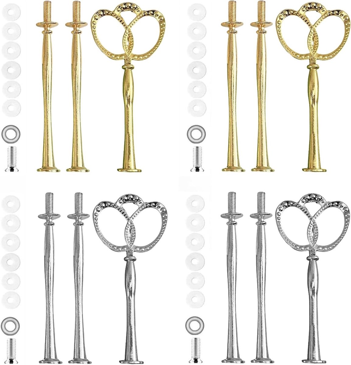 Set van 4 Tiers Tangen, Metalen Stangen, Verstelbare Houder voor Bruidstaart, Decoratieve Cake Stand, Goud en Zilver