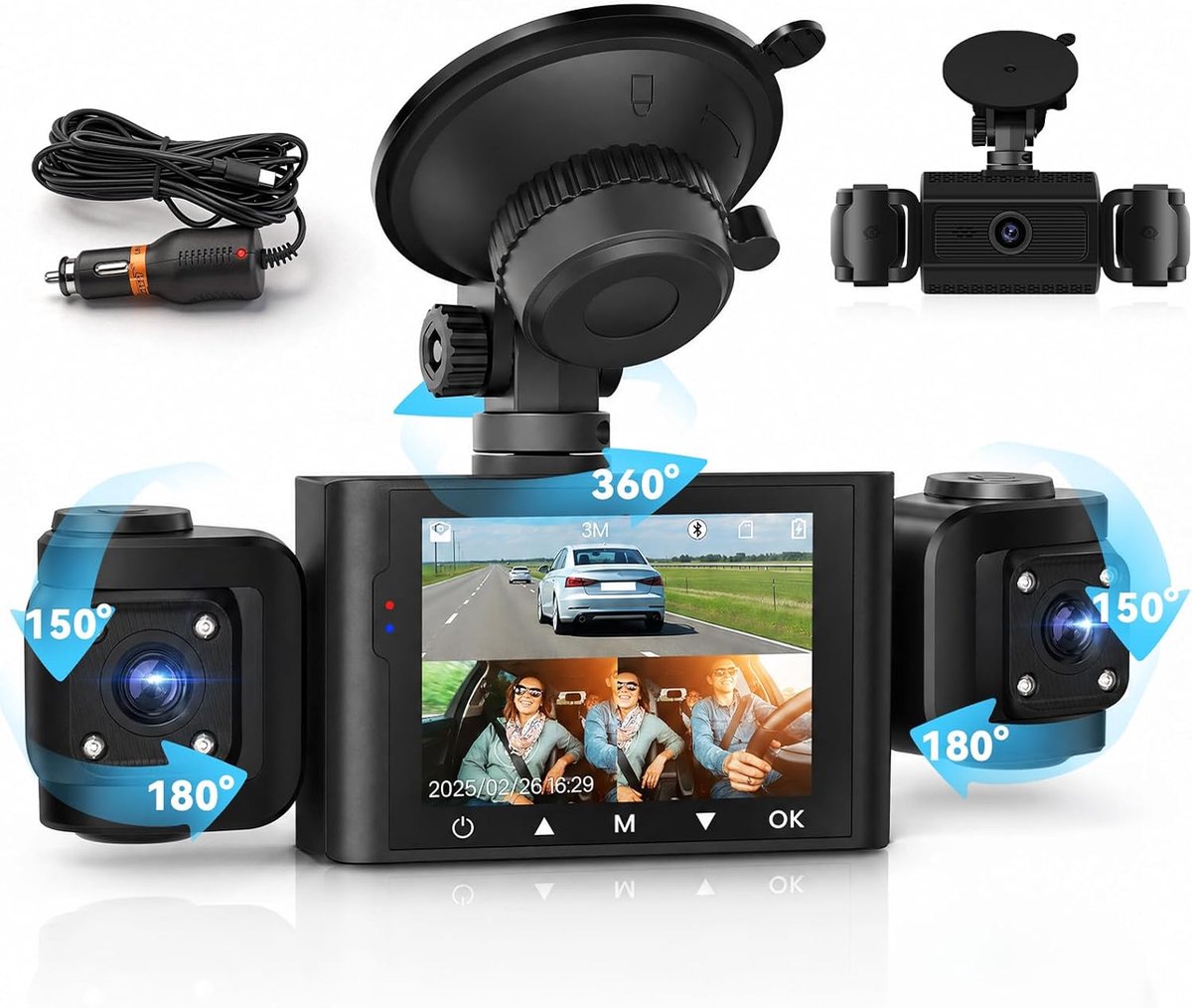 SnelShoppen - 3-kanaals dashcam 1080P Full HD autokamera met nachtzicht, bewegingsdetectie en parkeerstand voor alle voertuigen - Auto DVR rittenregis