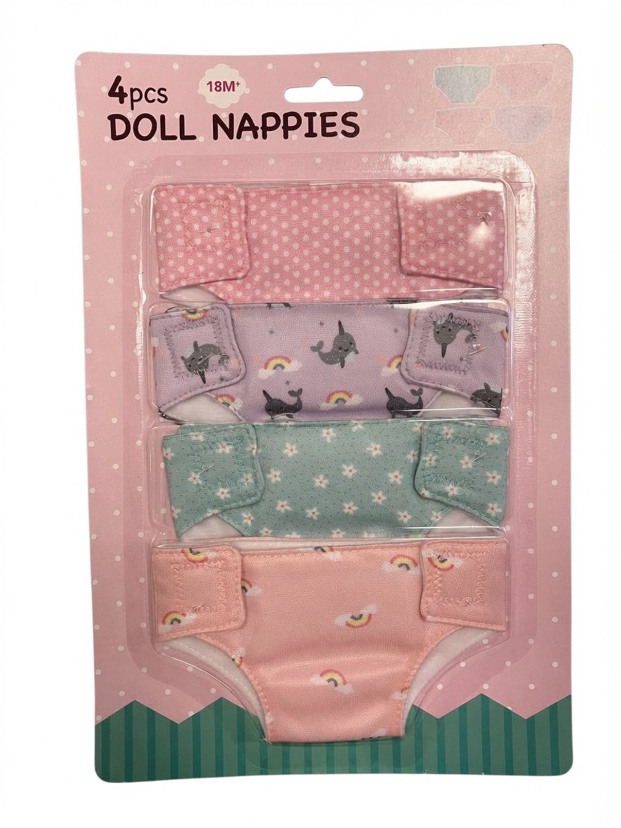 Doll Nappies 4-Pack Stoffen Luiers voor Baby Pop - Poppenluiers - 43 CM