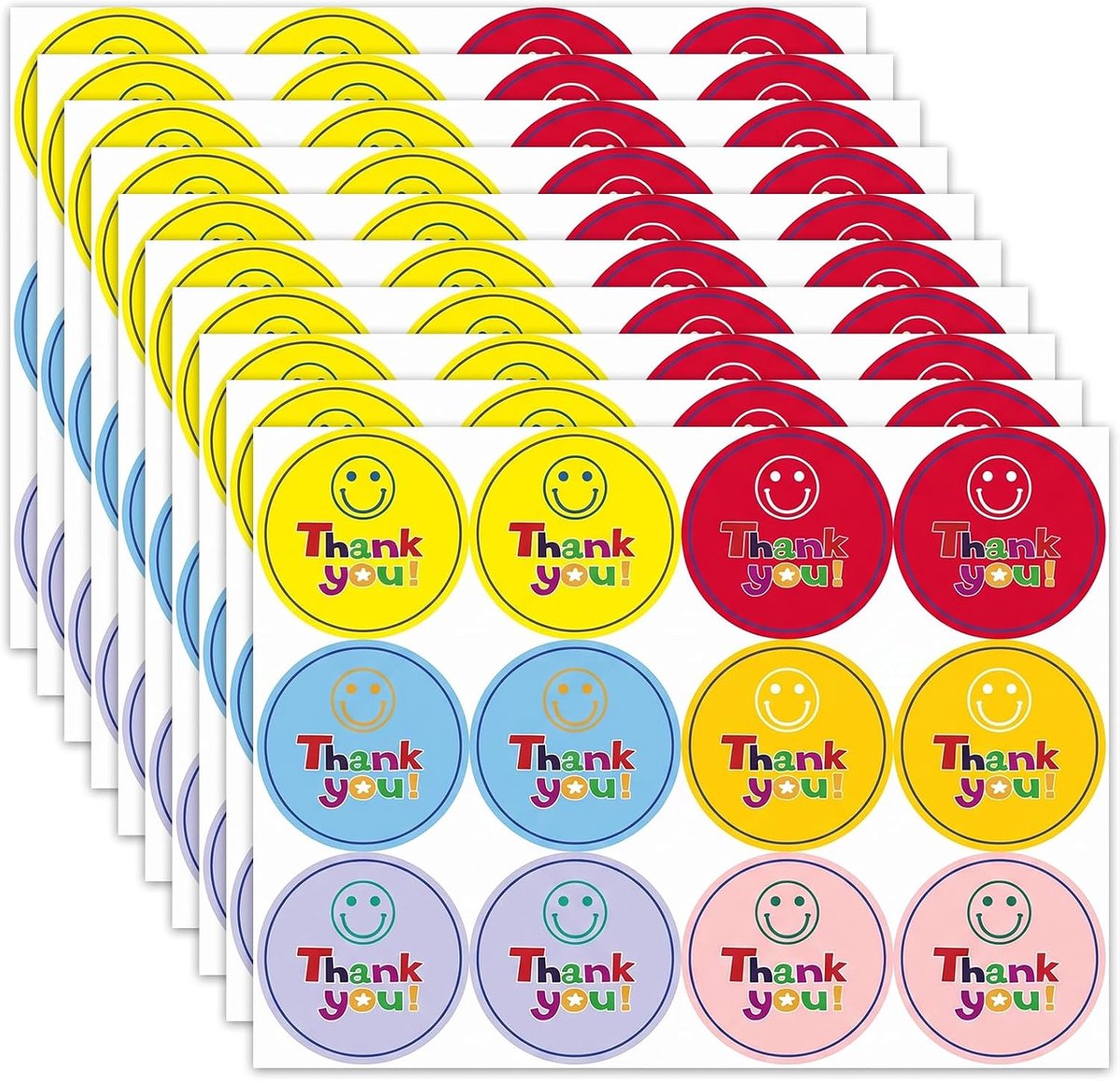 SnelShoppen - 120 Glimlachende Stickers Rond, 6 Kleuren, Decoratieve Bedankstickers voor Geschenken, Enveloppen, Verpakking, Feesten, 3,5 cm