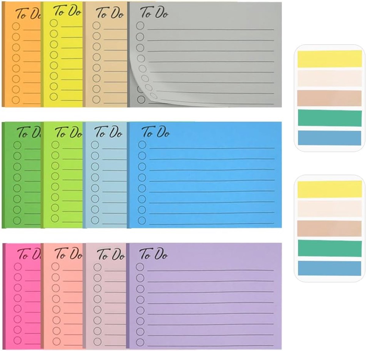 SnelShoppen - 504 Zelfklevende Lijsten To Do Notities - Gelinieerde Sticky Notes 10 x 7 cm - 12 Kleuren - Ideaal voor School, Kantoor, Thuis