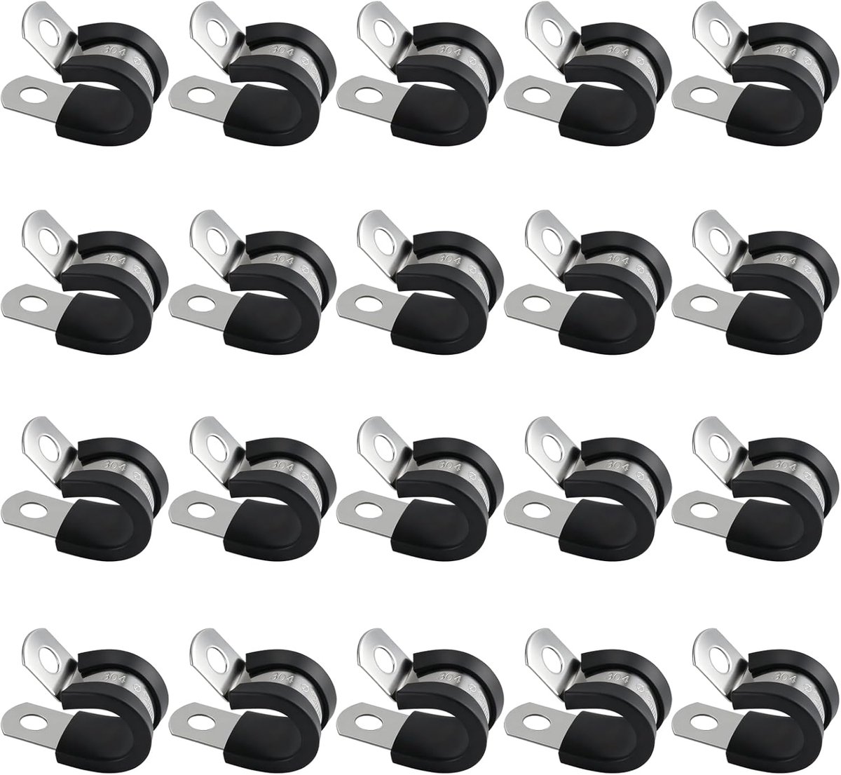 SnelShoppen - 20 Stuks R-vormige Rubber Demping Roestvrijstalen Klemmen, Kabelpluggen en P-klem Slangklemmen, Rubber Coated, Duurzaam en Corrosiebeste