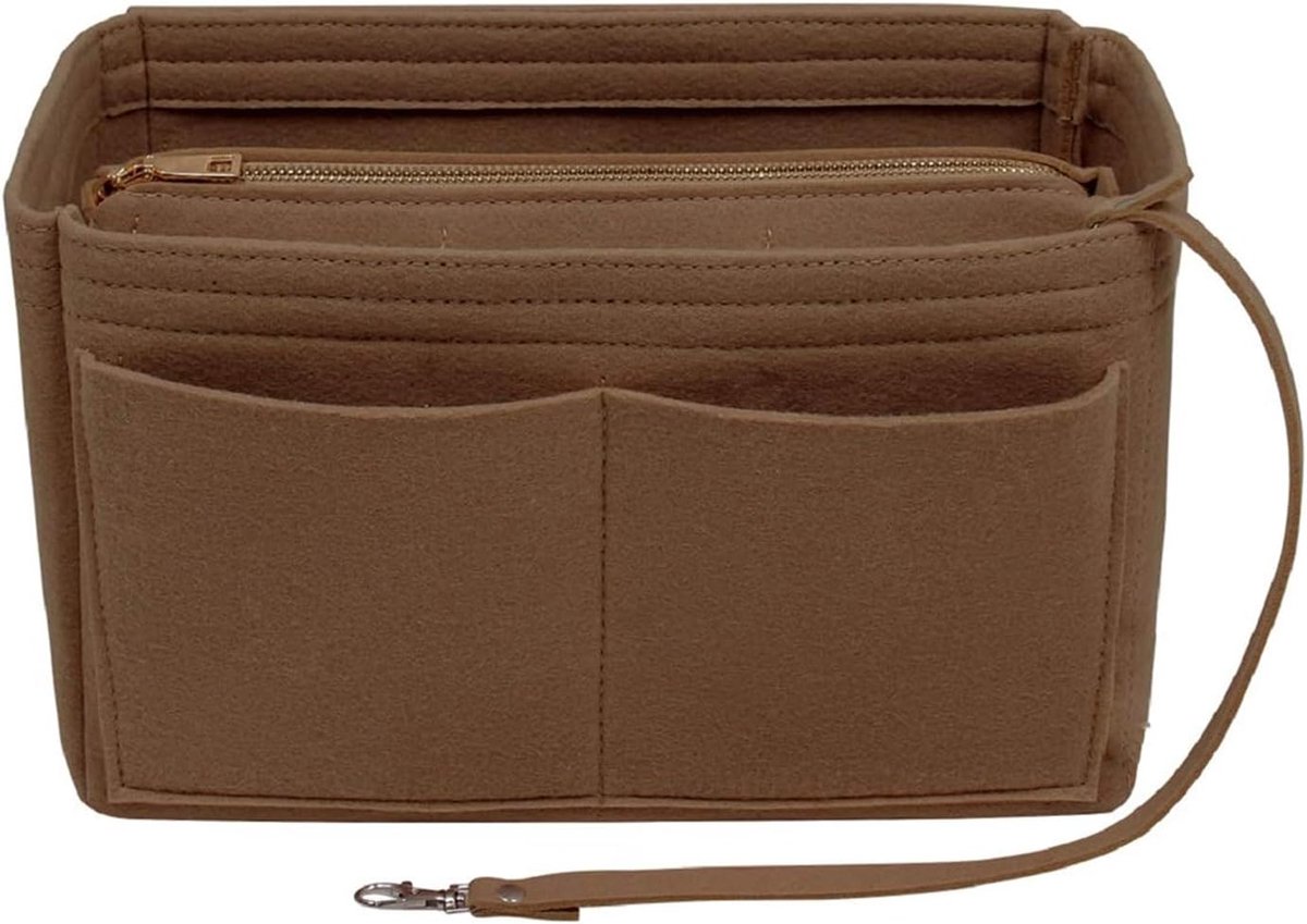 SnelShoppen - Bag Organiser Shopper Multi-Pocket Handbag Organizer, Vilt Organizer voor Handtas, 13 Compartimenten, Bruin, M, Perfect voor Shopping, M