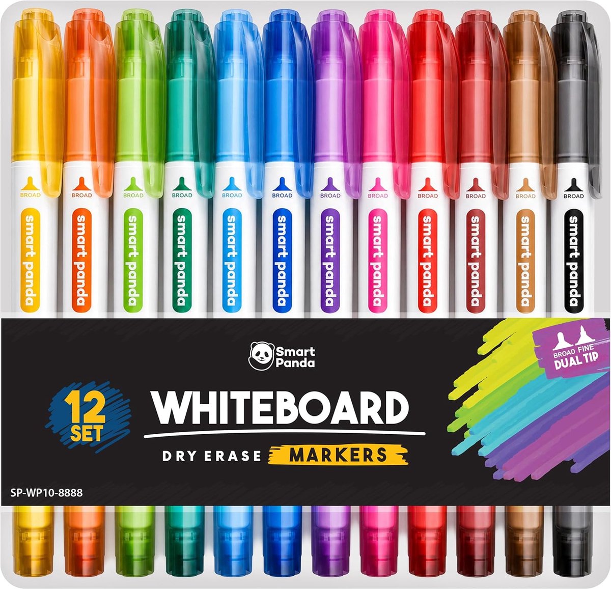 SnelShoppen - 12-delige Whiteboard Marker Set - Dunne en dikke stiften - Drooguitwisbare Whiteboard Pennen in 12 Kleuren - Perfect voor Creatief Gebru