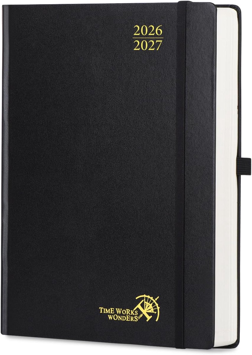 SnelShoppen - Agenda 2026 2027 Dagplanner A4 Groot Formaat 30,5 x 21,5 cm, 1 Pagina per Dag, Augustus 2026 - Juli 2027, Harde Kaft, 80 GSM Papier, Zwa
