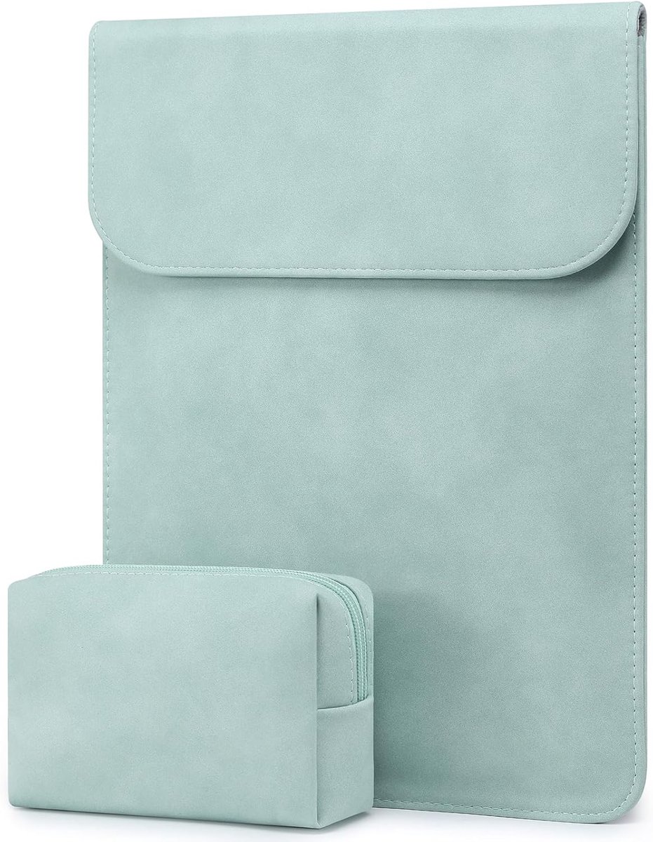 Thijox - Laptophoes Sleeve 13,3-14 Inch voor MacBook Pro/Air, Kunstleder, Mint Groen, Geschikt voor Kantoor, School, Accessoire- en Cosmeticatas