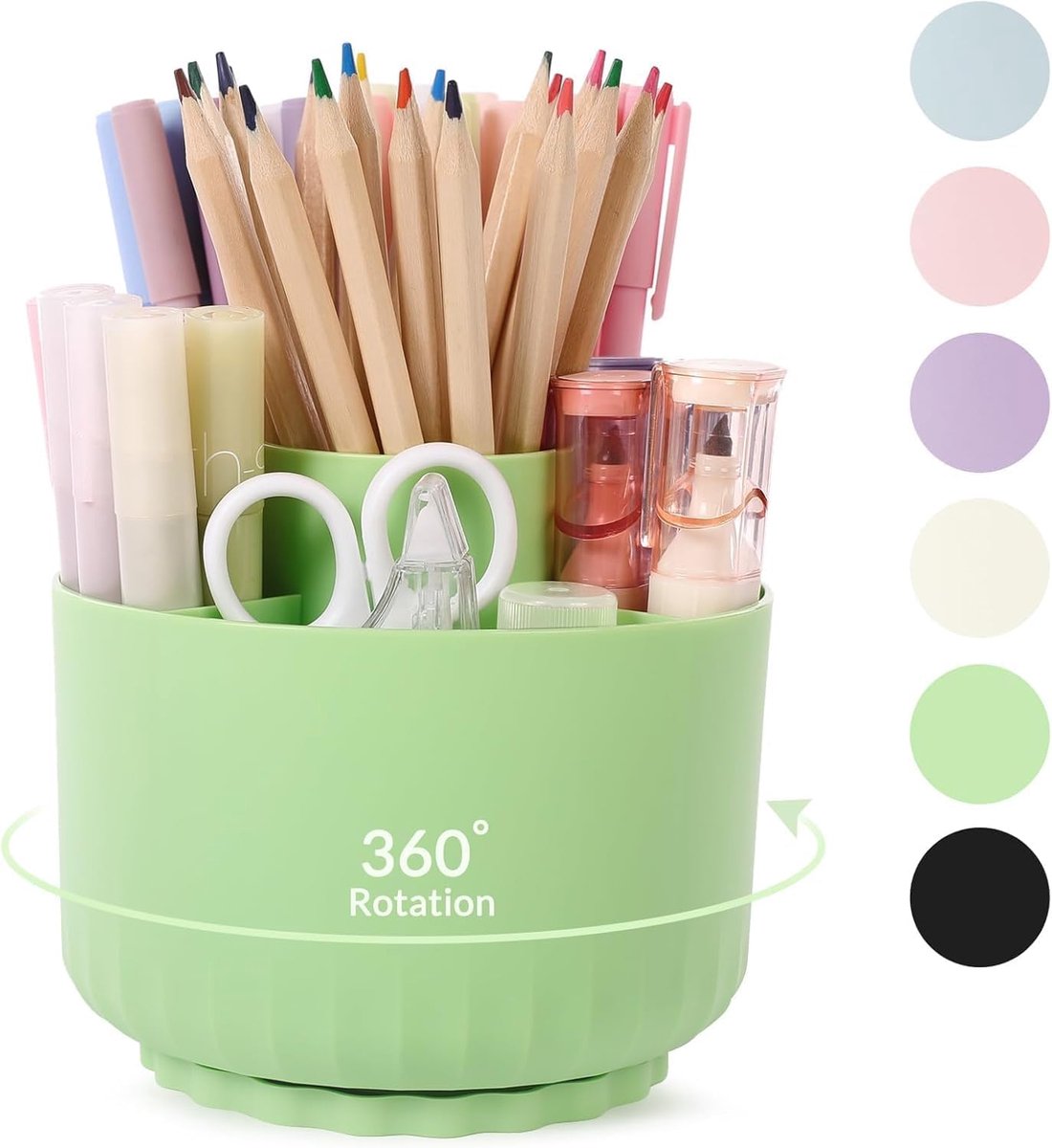 SnelShoppen - Draaibare Bureau-organizer 360° Lichtgroen - Pennenhouder met 5 Vakken - Desk Organizer voor Thuis, Kantoor & School - Multifunctionele