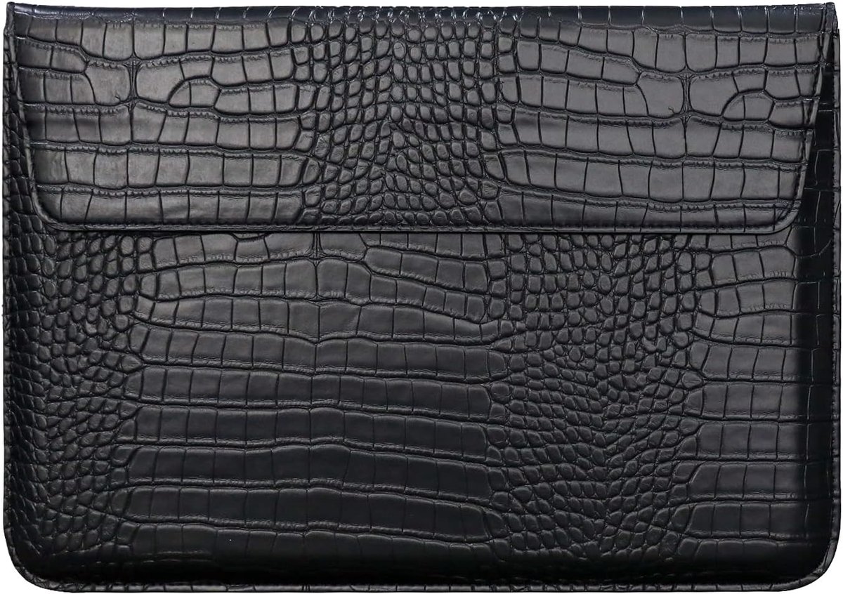 Thijox - Luxe Laptop Envelope Pouch voor MacBook 13-14 inch (M1/M2/M3/M4/M5) - Krokodillennerf PU-leer - Zwart - Ideaal voor Werk, School en Reizen