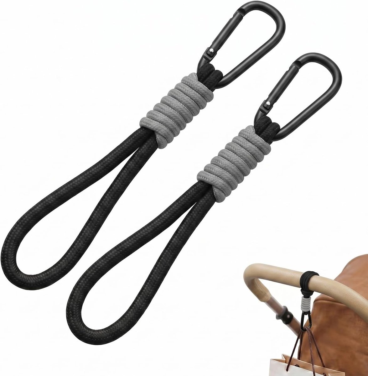 SnelShoppen - 2 Universele Haken voor Kinderwagens - Robuust Design van Nettouw - Zwart - Ideaal voor Boodschappen, Luiertassen en Reizen