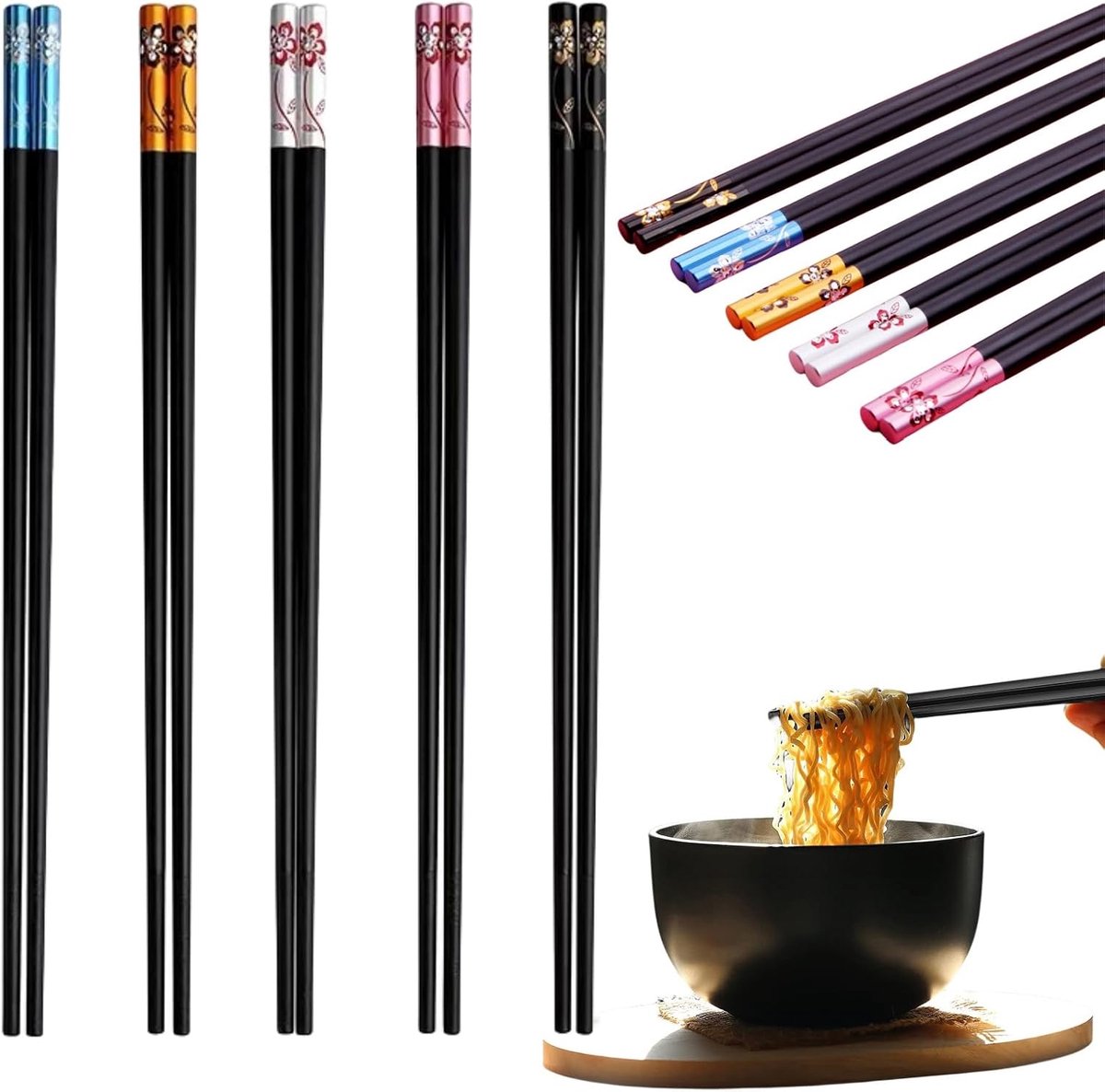SnelShoppen - Herbruikbare Lichtzwaard Chopsticks, 4 Paar, Roestvrij Staal, Vaatwasserbestendig, Antislip, Ideaal voor Sushi, Keuken en Diner
