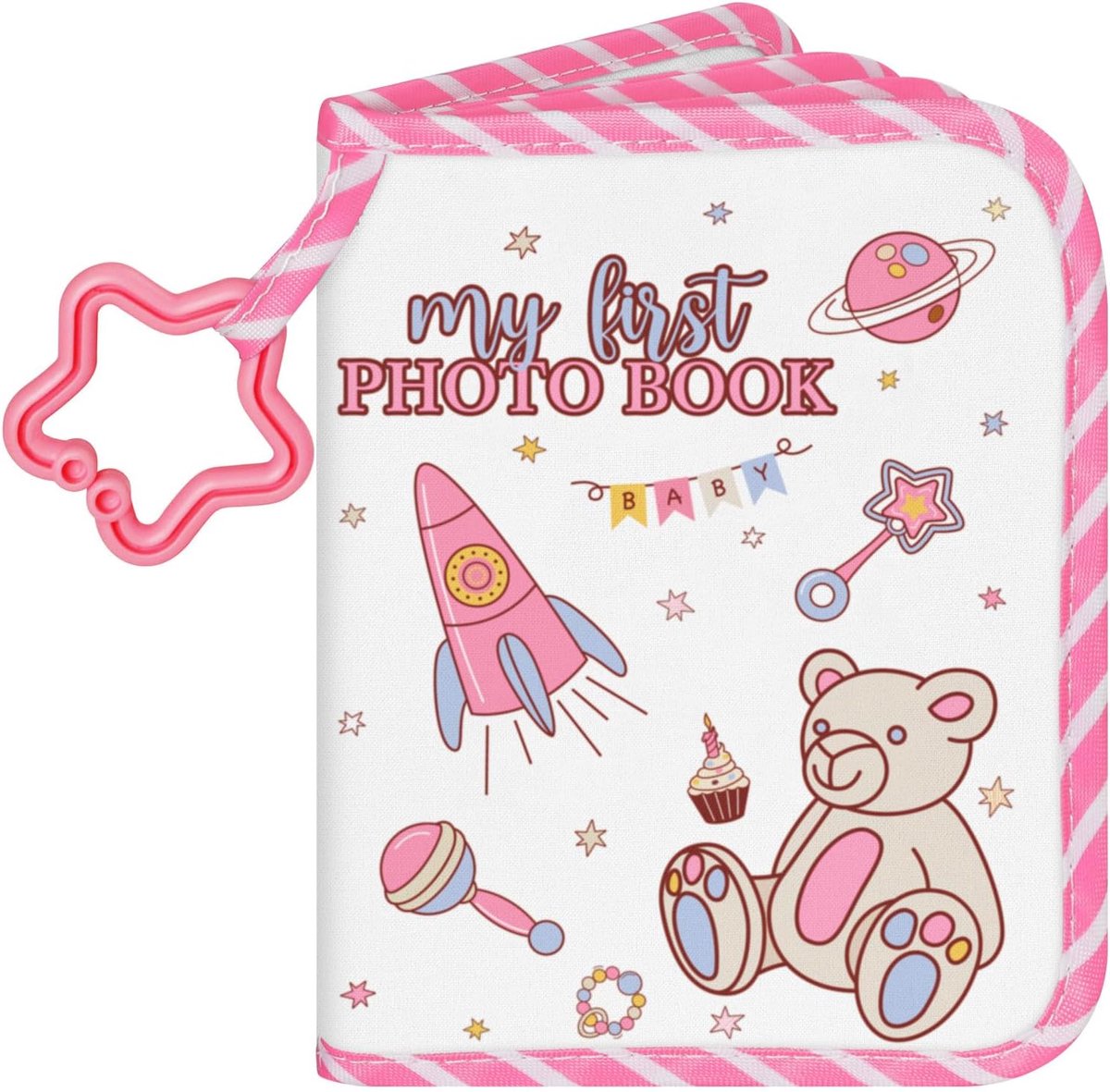 SnelShoppen - Baby Foto Album 17 Foto's 10x15 cm - My First Soft Stoff Foto Boek - Persoonlijkiseer met Naamkaart en Naamlabel - Baby Keepsake voor Ne