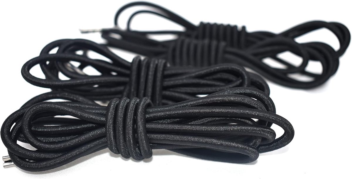 SnelShoppen - Pack van 4 Vervangende Touwtuinligstoel Elastische Vervangingsbanden Duurzaam Zwart 2.20m en 1.35m