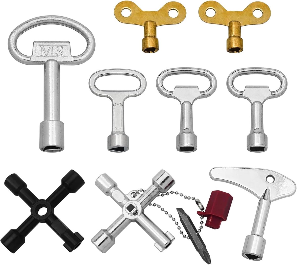 SnelShoppen - Set van 9 Radiator Vent Sleutels, Triangle & Square Wrench, Multi-functioneel, Geschikt voor Radiatoren, Verwarmingssystemen, Thermostaa