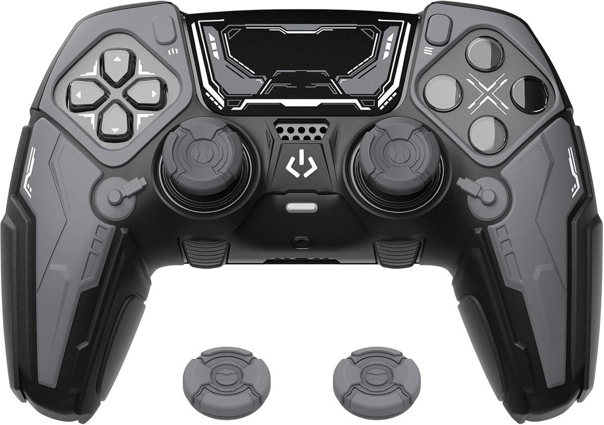 SnelShoppen - Siliconen Case voor PS5 Edge Controller - Non-slip Grip met Joystick Cap & Sticker - Schokbestendige Bescherming - Stellar Mecha (Zwart