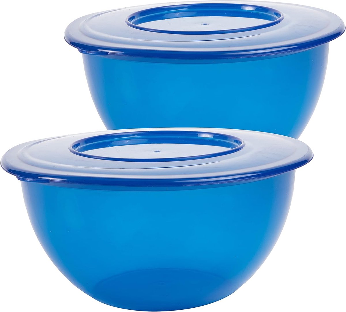 SnelShoppen - Set van 2 saladekommen met deksel - 5 liter - Ideaal voor feesten, picknicks, tuin en keuken - Blauwe kunststof serveerschaal - Made in