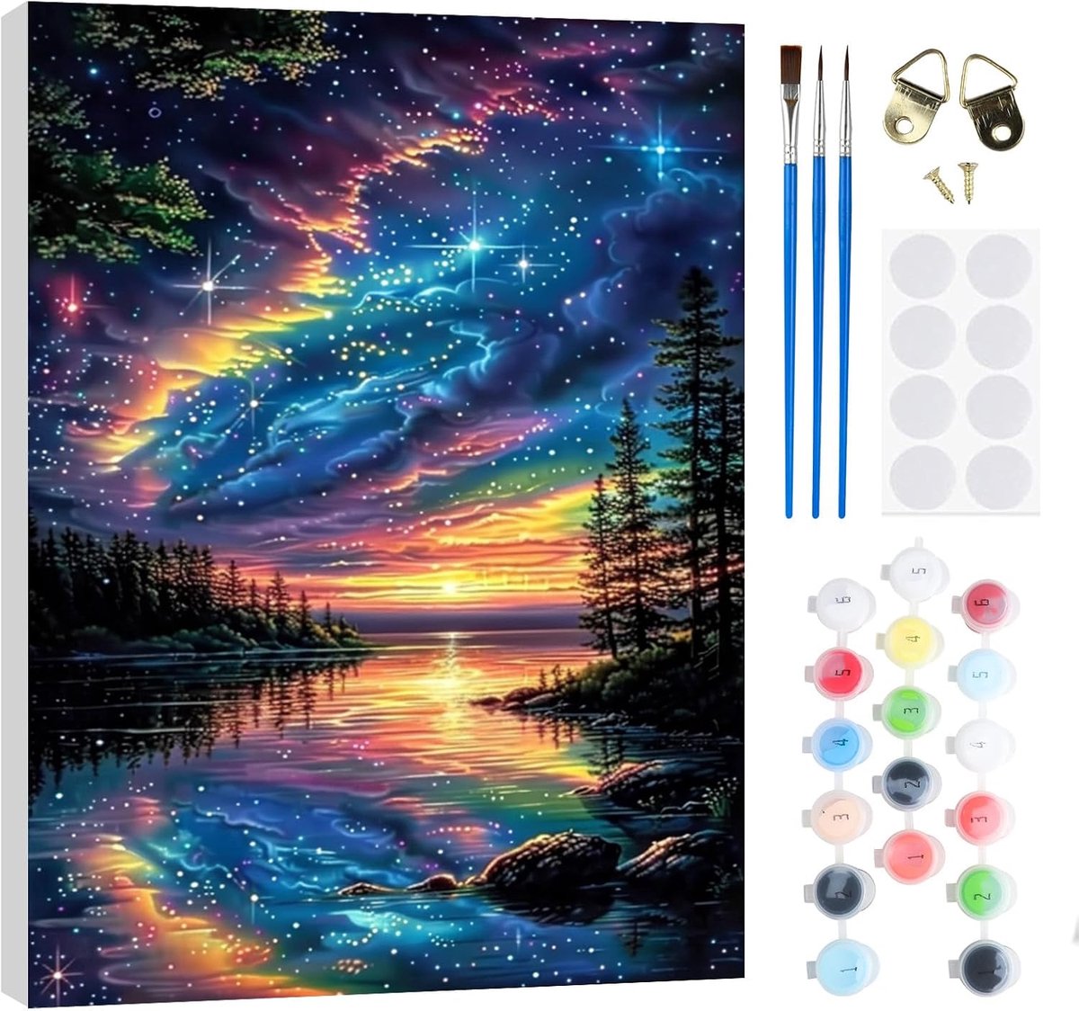 SnelShoppen - Paint by Numbers Set Volwassenen Landschappen 20x30cm - Canvas DIY Schilderen met Olieverf en Acryla, Compleet met 3 Penselen en Magic T