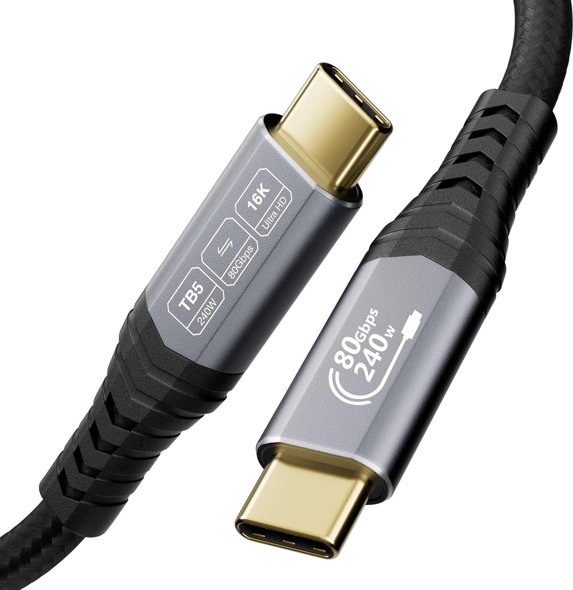 SnelShoppen - 80Gbps Thunderbolt 5 Kabel 0.5m, 16K/Dual 8K, 240W, Unidirectionele Bandbreedte, USB C Video Kabel voor Thunderbolt 4/5, USB 4, Hub, Doc