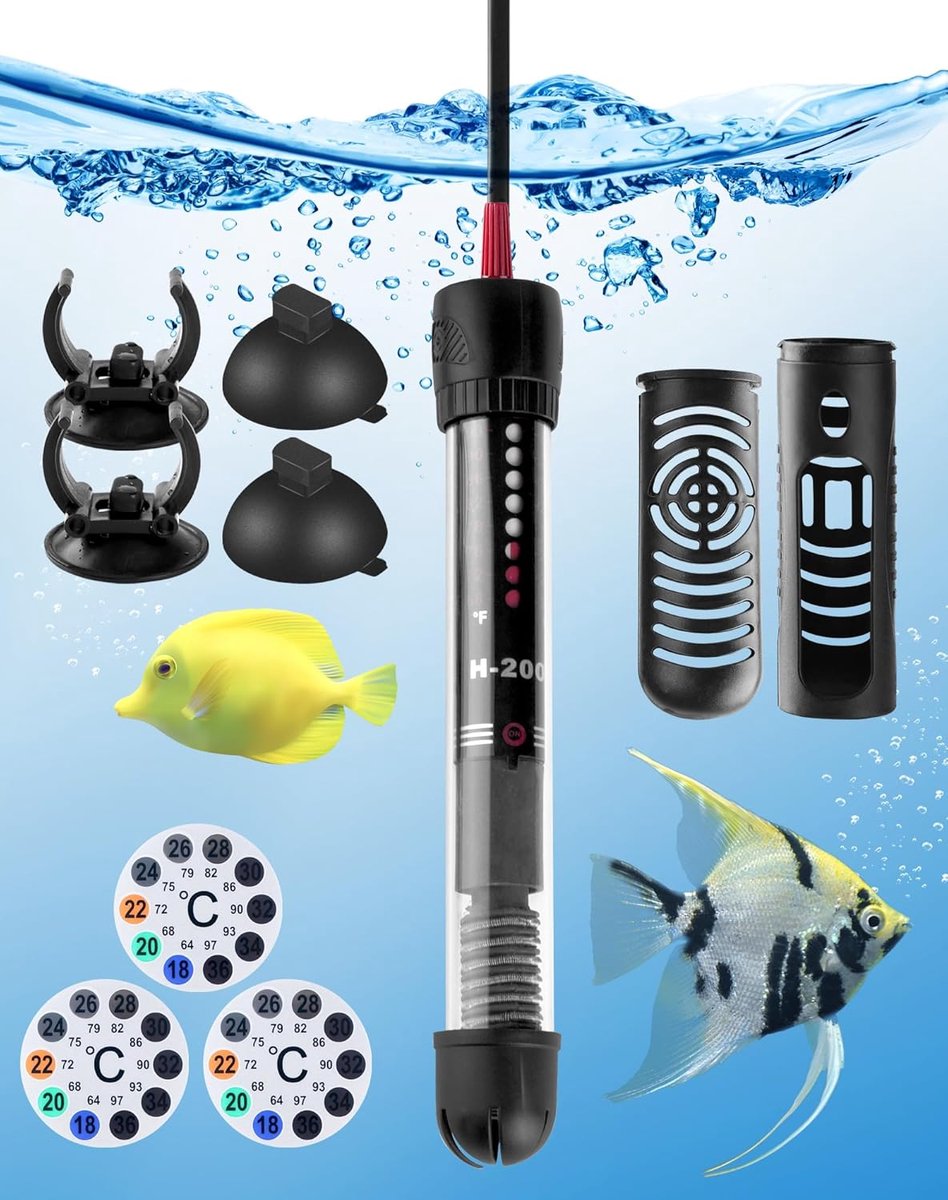 SnelShoppen - Aquarium Heater 25W voor 30L Aquaria - Volledig Onderwater, Temperatuur Instelbaar, IP68 Waterdicht, Met Suction Cups en Beschermingshoe