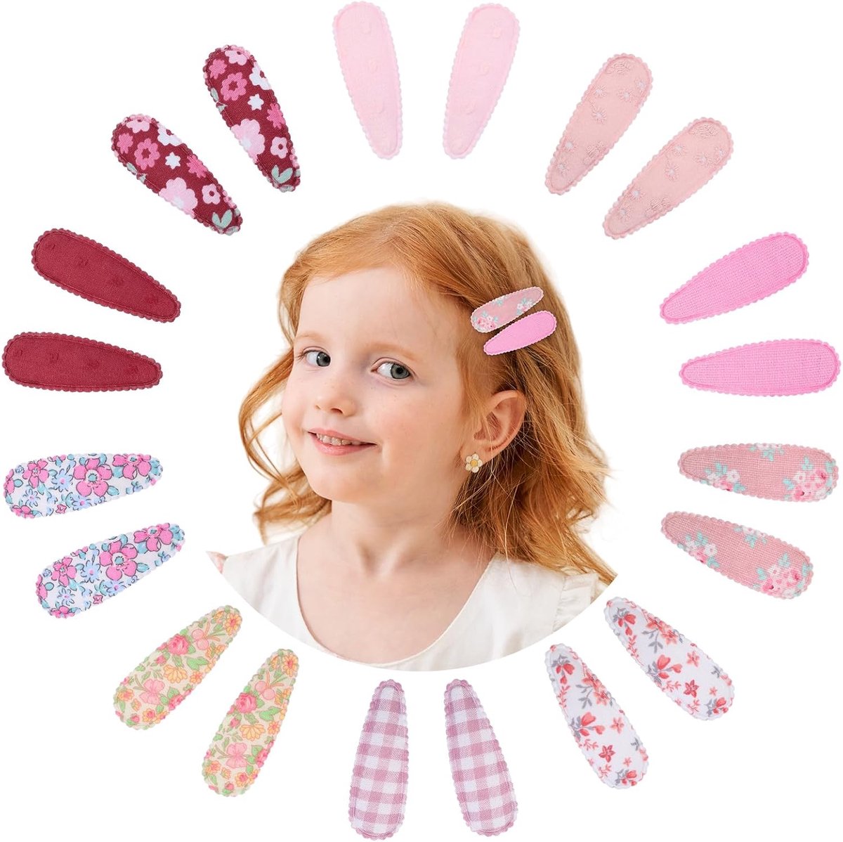 SnelShoppen - 20Pcs 5.5cm Haarspeldjes voor Meisjes - Bloemenprint Haar Clips - Non-slip Haaraccessoires voor Kinderen - Rood Roze en Gedrukt - Perfec