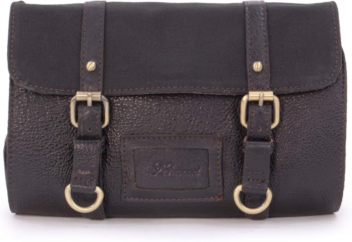 SnelShoppen - Toilettas voor Mannen - Medium Necessaire - Echt Leer en Canvas - Reistas met Haak - Hammersmith 7010 - Bruin - Ideaal voor Reizen, Zake