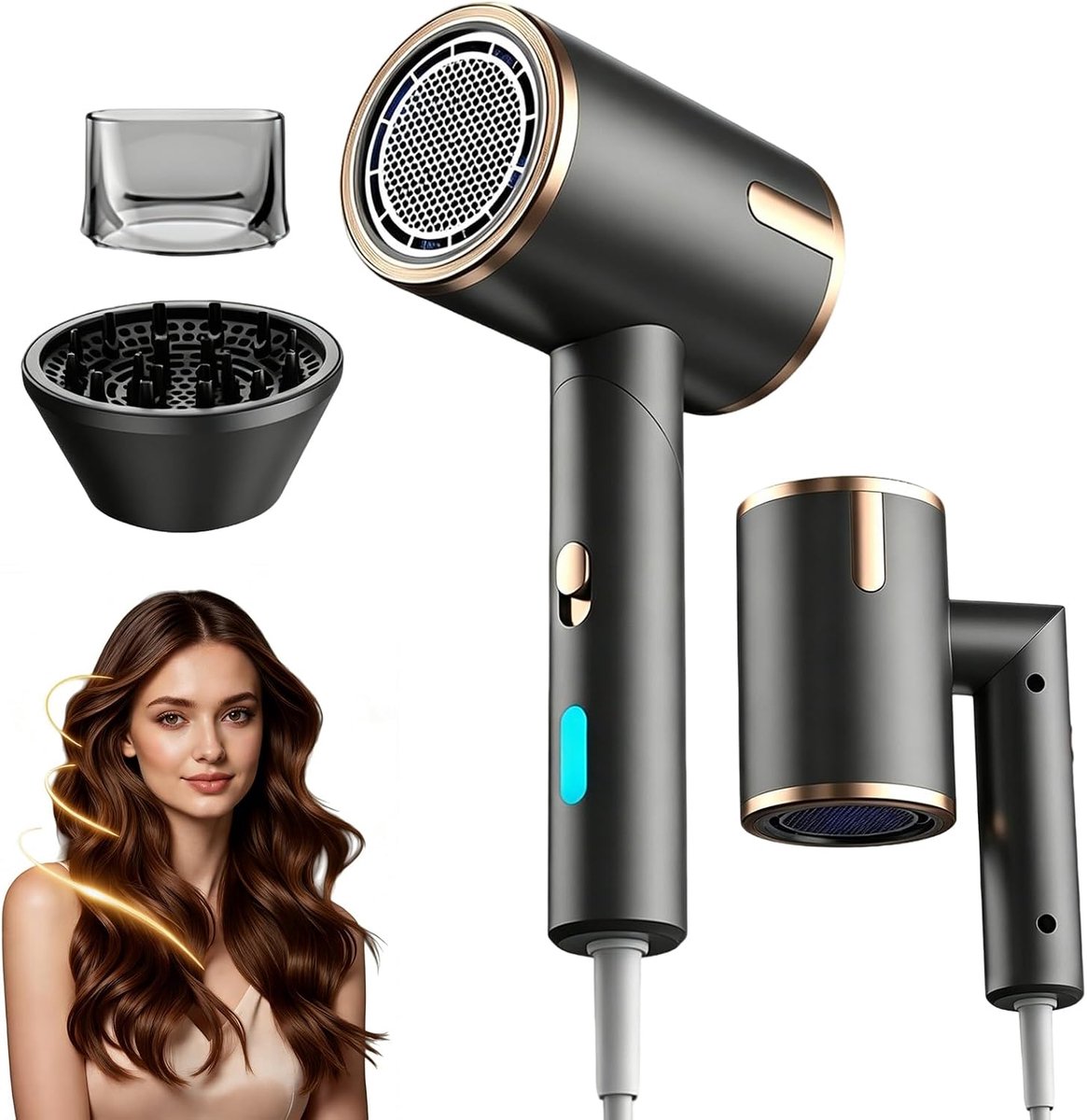 SnelShoppen - Professionele Ionische Haardroger 2400W - Sneldrogend - 3 Warmtestanden - 2 Snelheden - Koude Luchtschok - Anti-Kroes - Inklapbare Handg