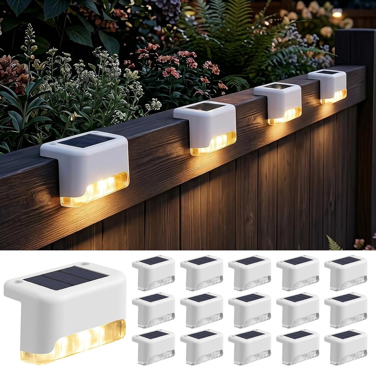 SnelShoppen - 16 Stuks Zonnelampen voor de Tuin, LED Zonnelamp Warmwit, Waterdicht, Decoratieve Spots voor Trap, Terras, Paden, Tuinverlichting
