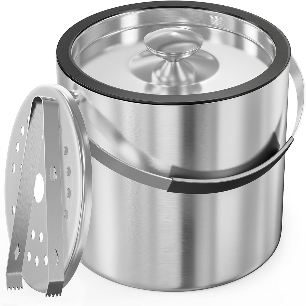 SnelShoppen - Ice Cube Holder met Deksel en Tang, Dubbelwandig Geïsoleerd RVS, Premium IJs Emmer voor IJsblokjes, Ideaal voor Feest, Tuin, Keuken en C
