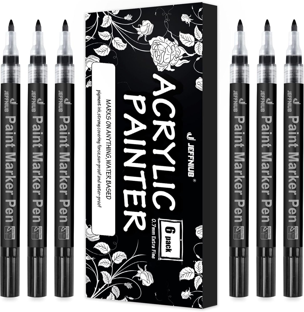 SnelShoppen - Acrylic Markers Permanent Markers Waterproof 0.7 mm Set van 6 - Geschikt voor Steen, Keramiek, Hout, Metaal, Papier, Glas, Stoffen, Plas