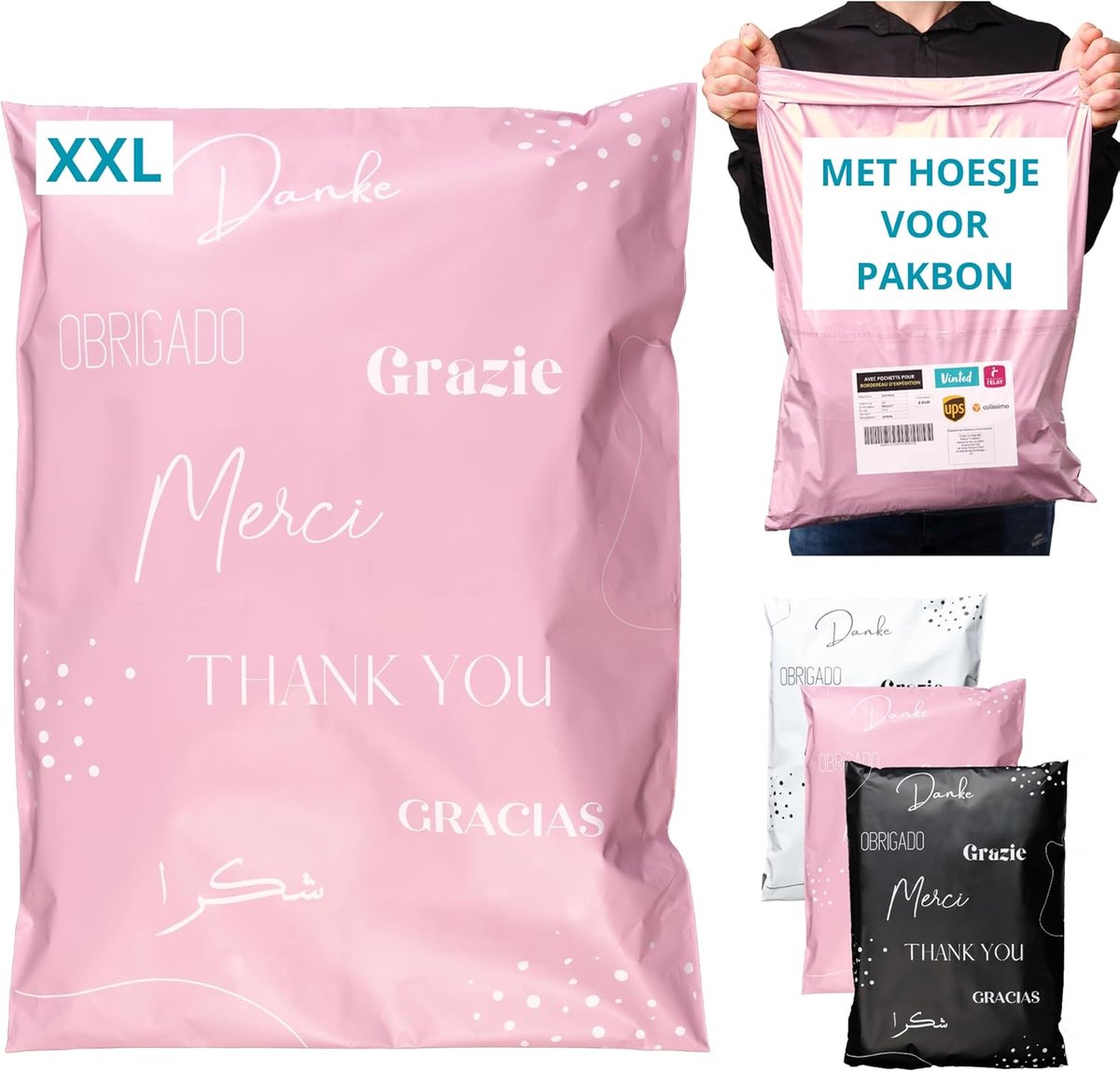 SnelShoppen - 20 Verzendzakken Kleding Vinted XXL 60x45 cm - Waterdichte en Duurzame Verzend Enveloppen met Bonnenhouder - Perfect voor Verzendpakkett