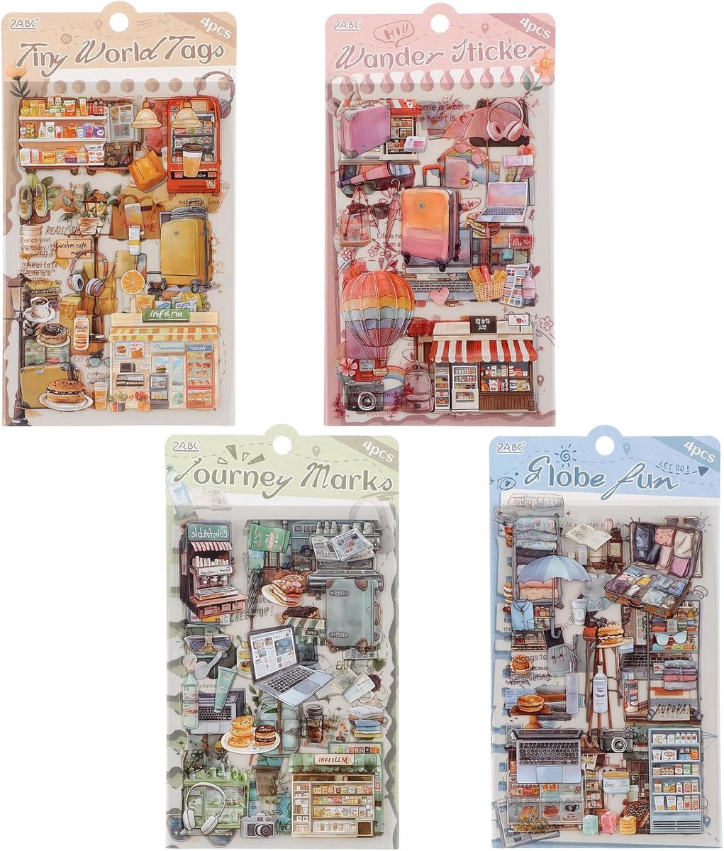 Thijox - 16 Vellen Reisstickers - Kleurthema's voor Scrapbooking, Dagboek, Notitieboek, Telefoonhoesje, Fotoalbum & Waterflessen - Veelkleurige PET St
