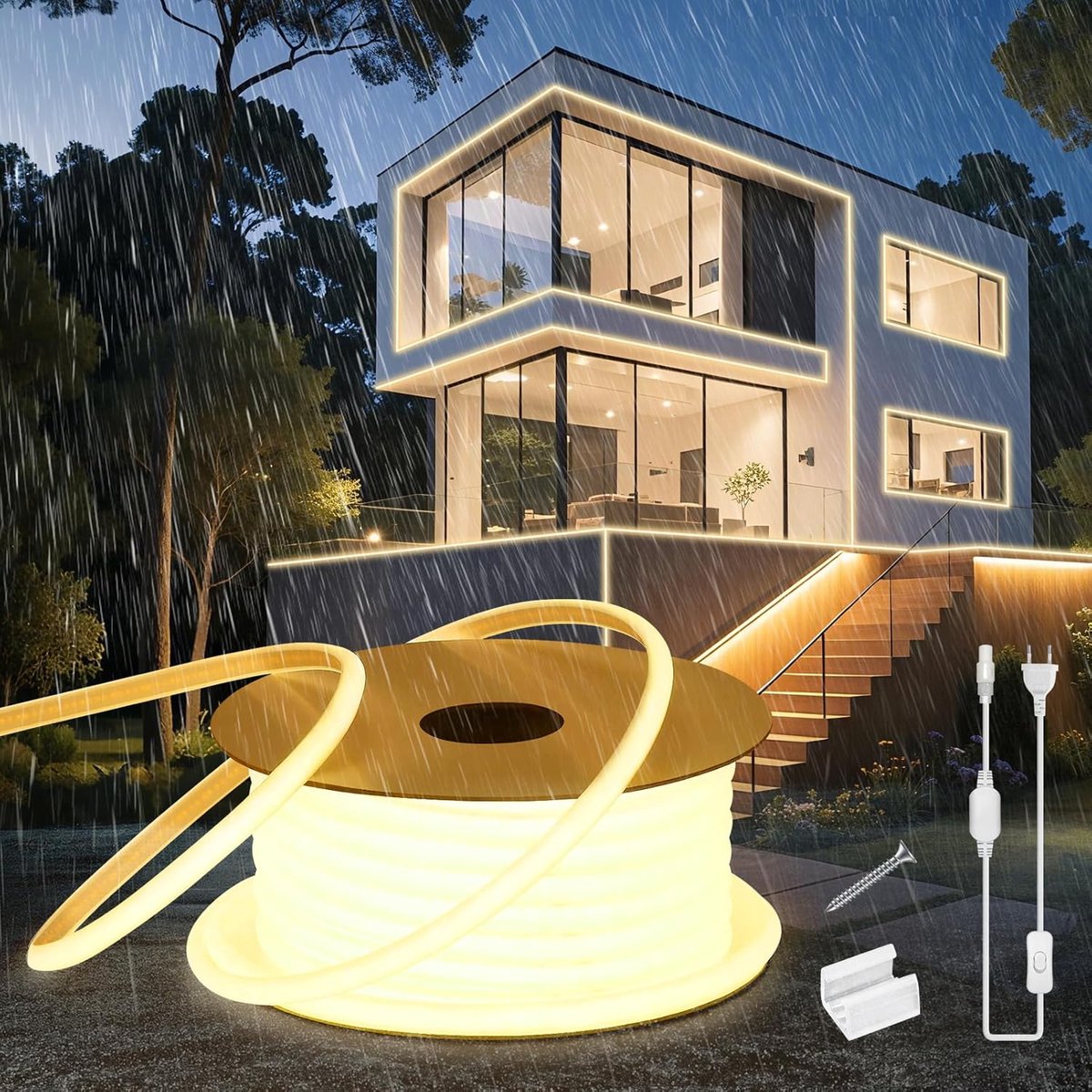 SnelShoppen - Neon LED Strip 10m Silicone Waterproof Fireproof IP65 COB Led Strip Warm White 3000K 10mm Buitenverlichting voor Tuin, Feest, Keuken