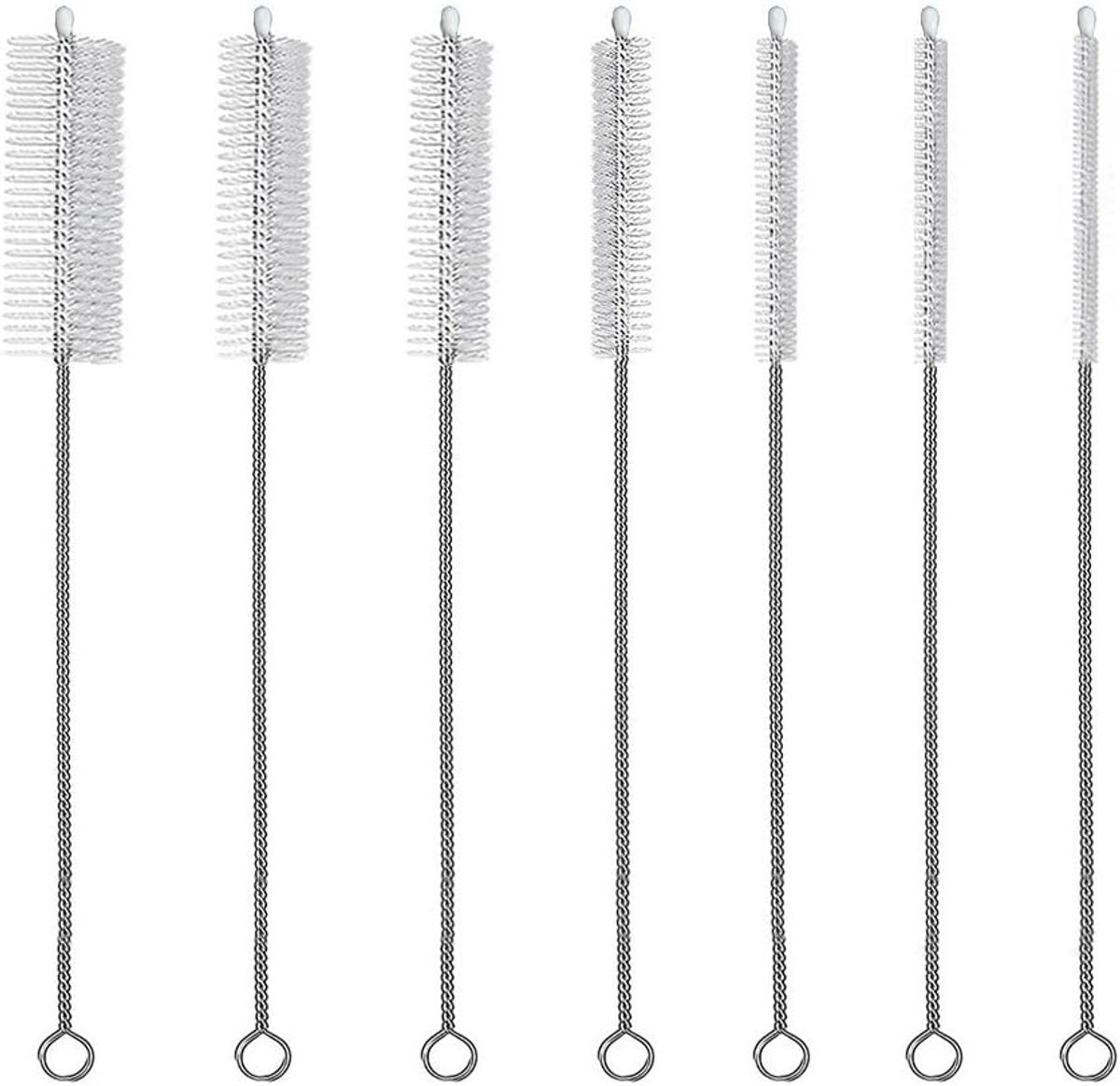 SnelShoppen - Straw Cleaning Brush Set - 7-delige RVS en Nylon Schoonmaakborstels voor Rietjes, Flessen, Slangen, 30cm, Ideaal voor Keuken en Feestjes