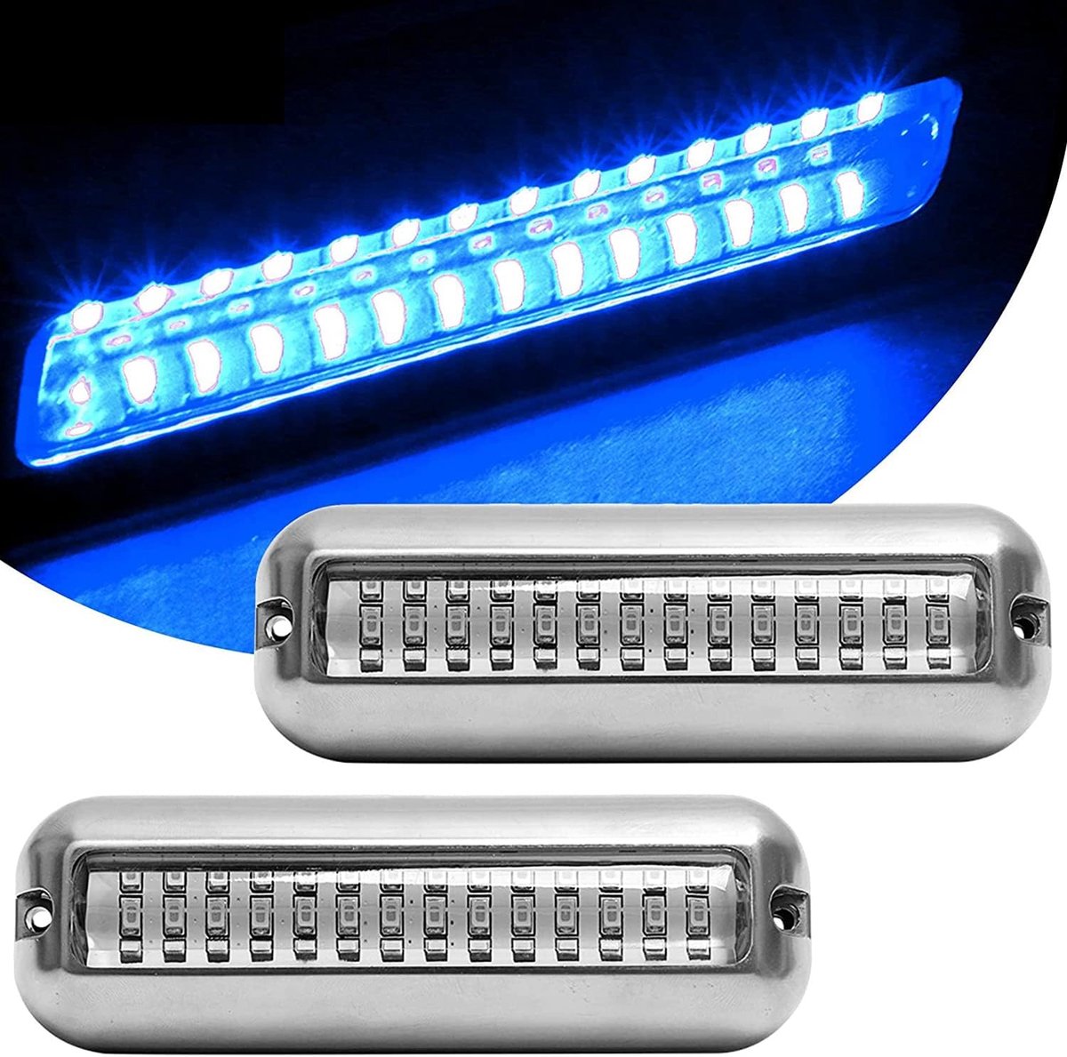 SnelShoppen - 2Pc 42 LEDs Onderwater Verlichting, Marine Ponton Spiegel Licht, IP68 Waterdicht RVS Deklichten, LED Achterste Visserslampen - Blauw