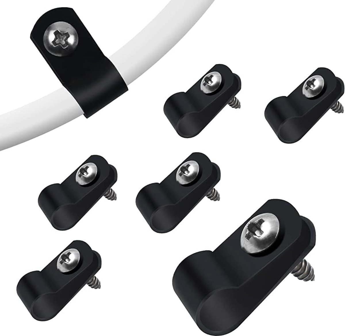 SnelShoppen - 100 Stuks Zwarte R Kabelclips, 8.4mm Nylon Kabelhouders, Plastic Draadclips met Schroeven voor Kabels, Pijpen en Kabelgoot Kit