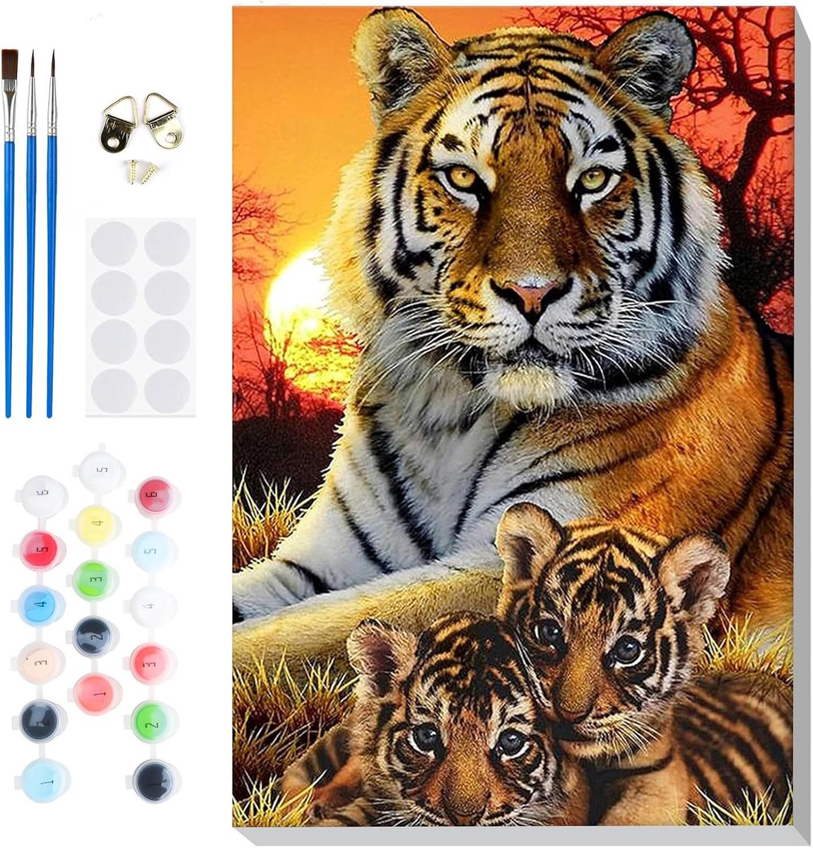 SnelShoppen - Paint by Numbers set voor volwassenen - Tijger schilderen op canvas met houten frame - DIY acryl dieren schilderpakket voor beginners en