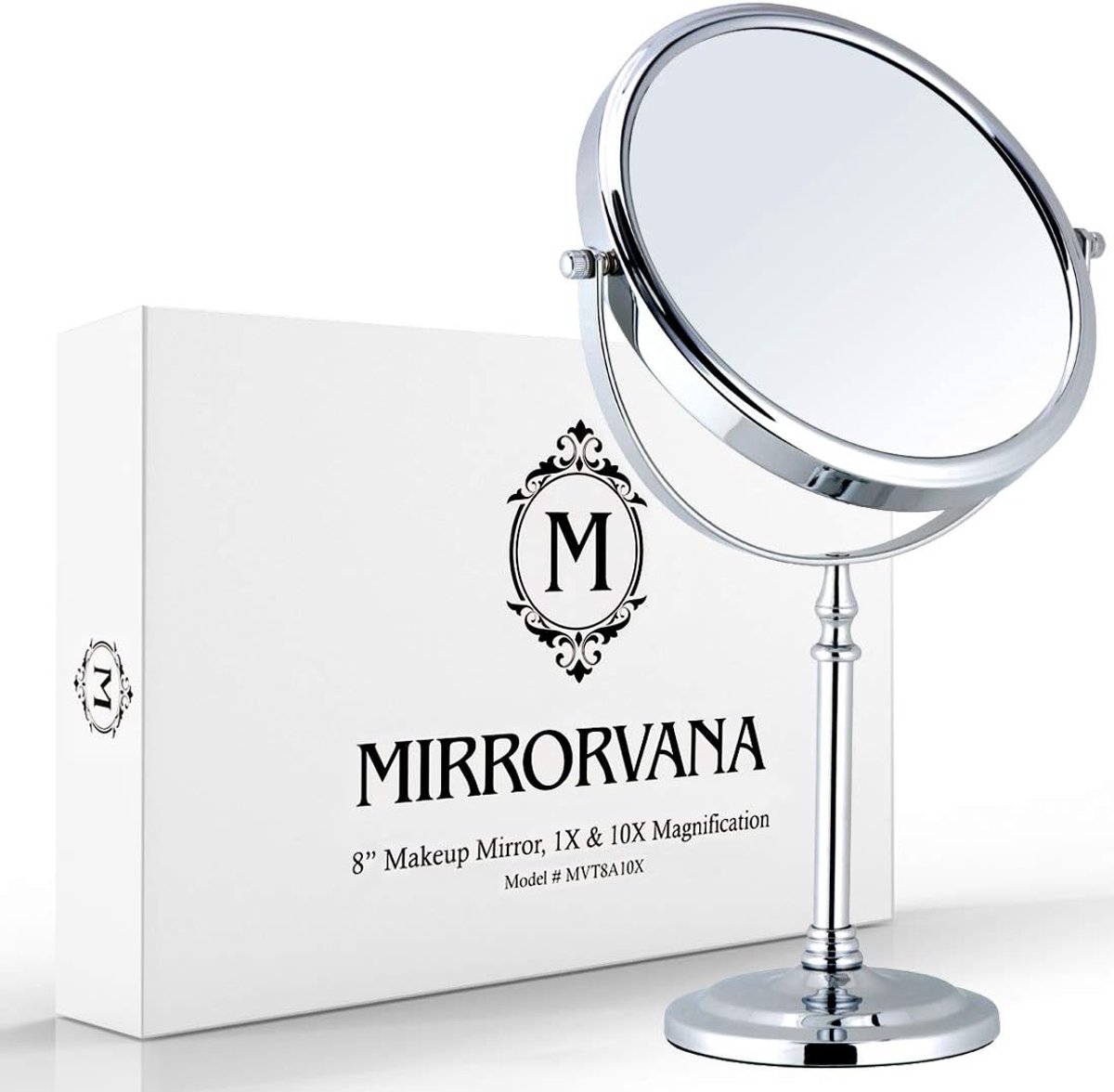 Thijox - 10x Vergroting Cosmetische Spiegel - Dubbelzijdige Make-up- en Scheerspiegel, Vrijstaand Tafelmodel, 360° Draaibaar, Verchroomd, 20 cm voor T