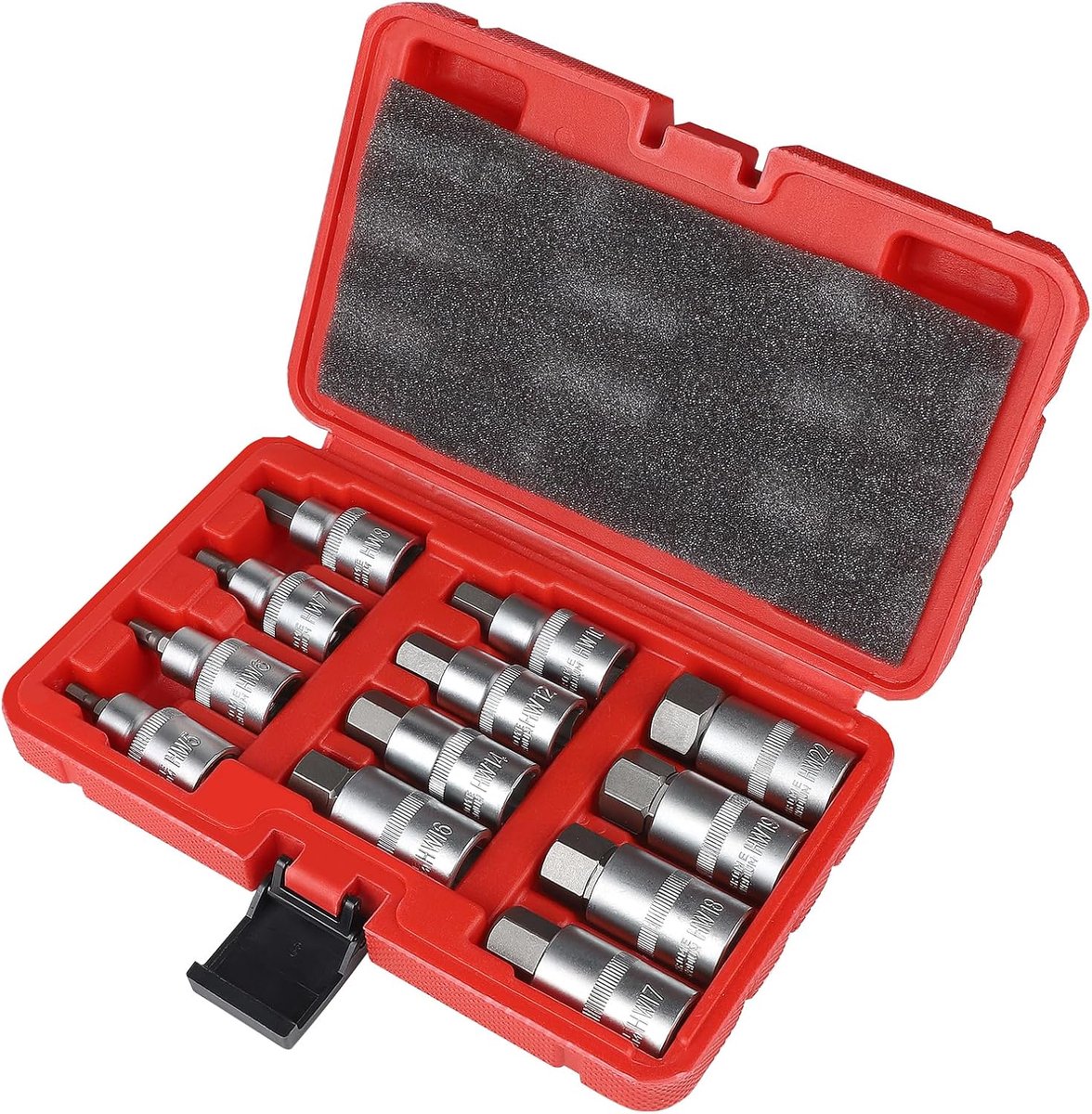 SnelShoppen - 12-delige Inbussleutelset 1/2 inch, Hex sleutelset met Moeren 5-22 mm, Chrome Vanadium Staal, Inclusief Plastic Opbergdoos, Voor Klussen