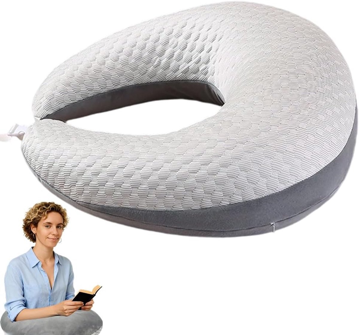 SnelShoppen - Ergonomisch Strick Cushion - Knitted Support Kussen voor Bed en Sofa - Creatief en Comfortabel - Wit en Grijs - Ideaal voor Lezen, Spele