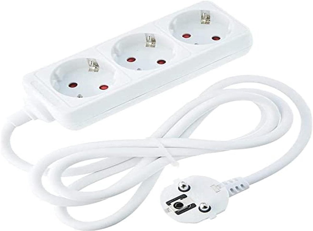 SnelShoppen - Power Strip 4 Sockets Wit - Stekkerdoos 3G 1.5 mm² 3 m - Uitbreiding zonder Schakelaar voor Thuis, Kantoor, Keuken & Camping