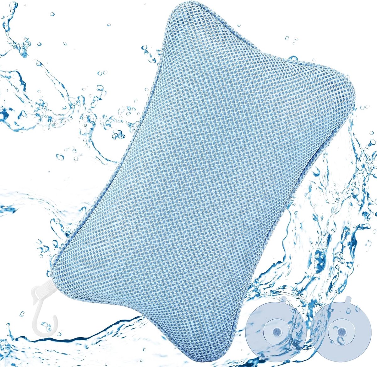 SnelShoppen - Ergonomisch Badkussen met 2 Sterke Zuignappen voor Optimale Nekondersteuning - Luxe Spa Badkussen - Blauw - Perfect voor Ontspanning in