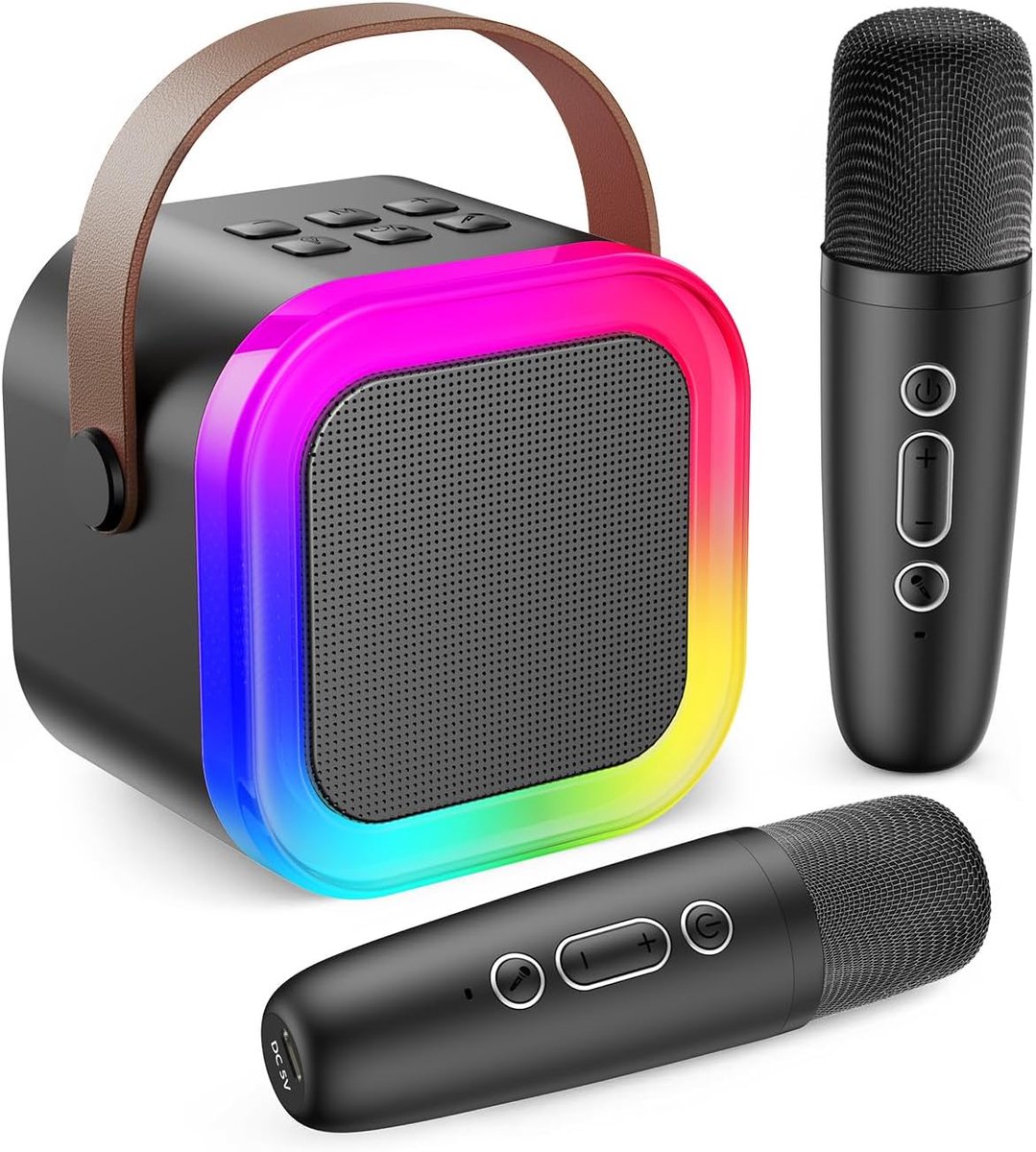 SnelShoppen - Karaoke Machine voor Kinderen en Volwassenen, Mini Karaoke met 2 Microfoons, Draagbare Bluetooth Speaker met Stem Effecten en LED Lichte