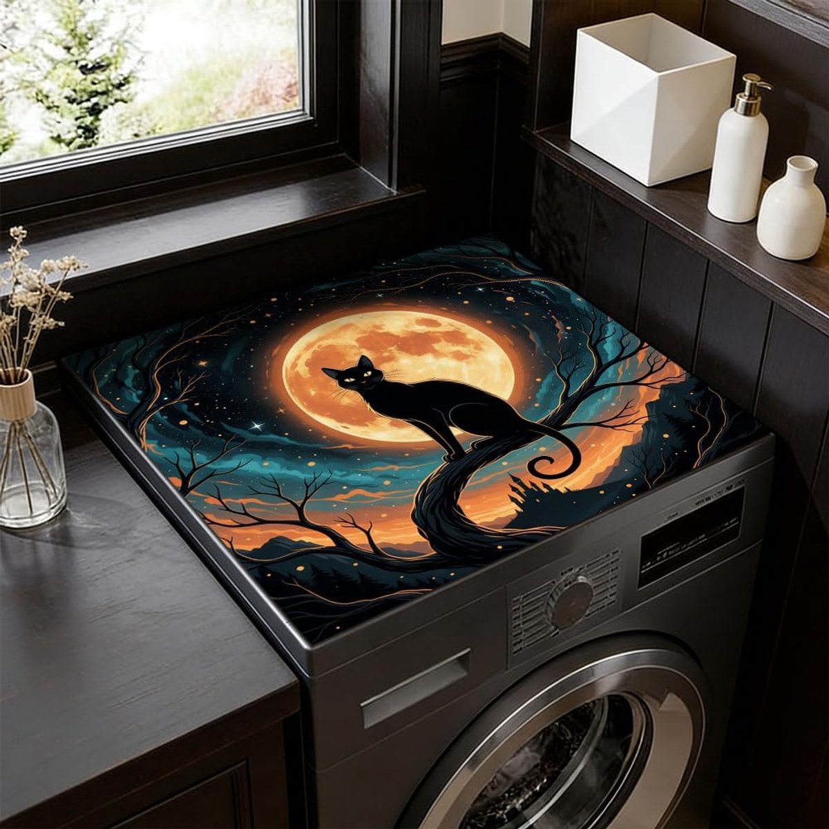 SnelShoppen - Waterdichte Tumble Dryer Topper 60x50cm - Zwart Kat Vouwbare Wasmachine Deksel - Antislip Bescherming voor Top Loading Machines