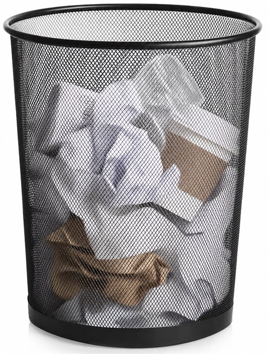 BOTC Prullenbak - 20L - Afvalemmer - Papierbak - Mesh Metaal - Papiermand - Prullenmand voor onder Bureau - Zwart