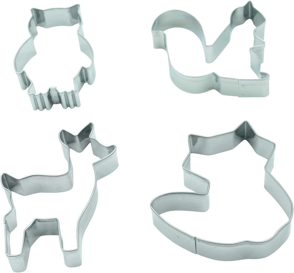 SnelShoppen - Set van 4 Schattige Eekhoorns, Vos, Reh en Uil - RVS Protrusies voor Tuin, Keuken en Feesten - Decoratieve Dierenfiguren - Hoogwaardige